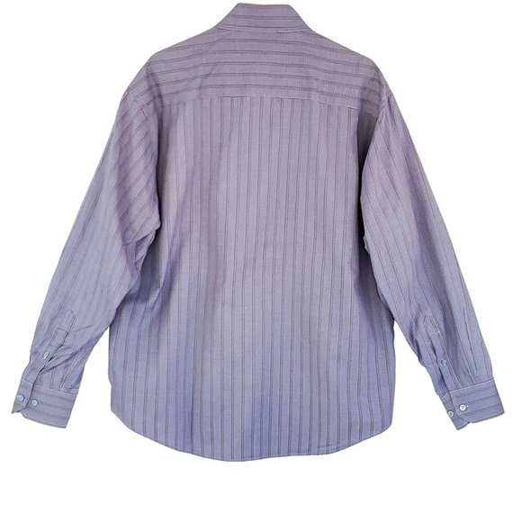 Bugatchi Shirt Men's M Blue Striped Houndstooth Button Pocket Drop Tail Cotton - Picture 6 of 15